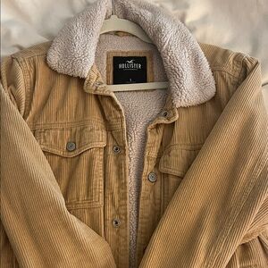 Hollister Beige Corduroy Jacket with Fleece Collar